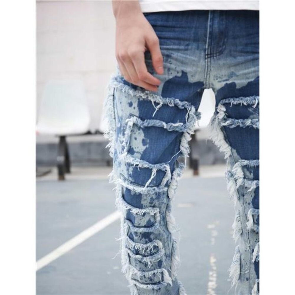 New w Tags Men's Ripped Bootcut Jeans Slim Fit Bell Bottom Ripped Flared Denim - Picture 6 of 7